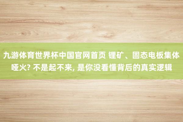九游体育世界杯中国官网首页 锂矿、固态电板集体哑火? 不是起不来, 是你没看懂背后的真实逻辑