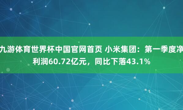 九游体育世界杯中国官网首页 小米集团:第一季度净利润60.72亿元,同比下落43.1%